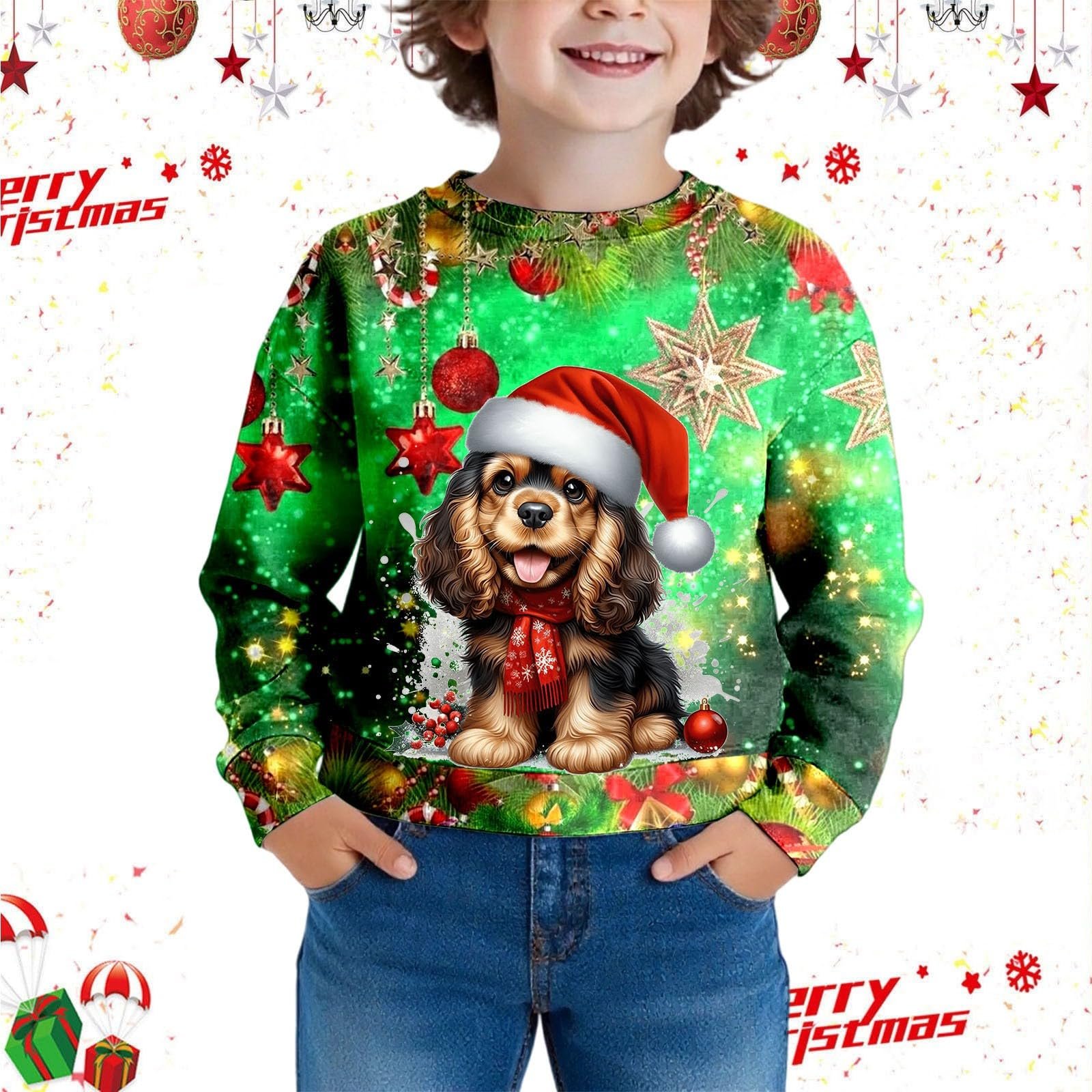 Різдвяний светр Дитячий для дівчаток і хлопчиків Санта Клаус, фото №3