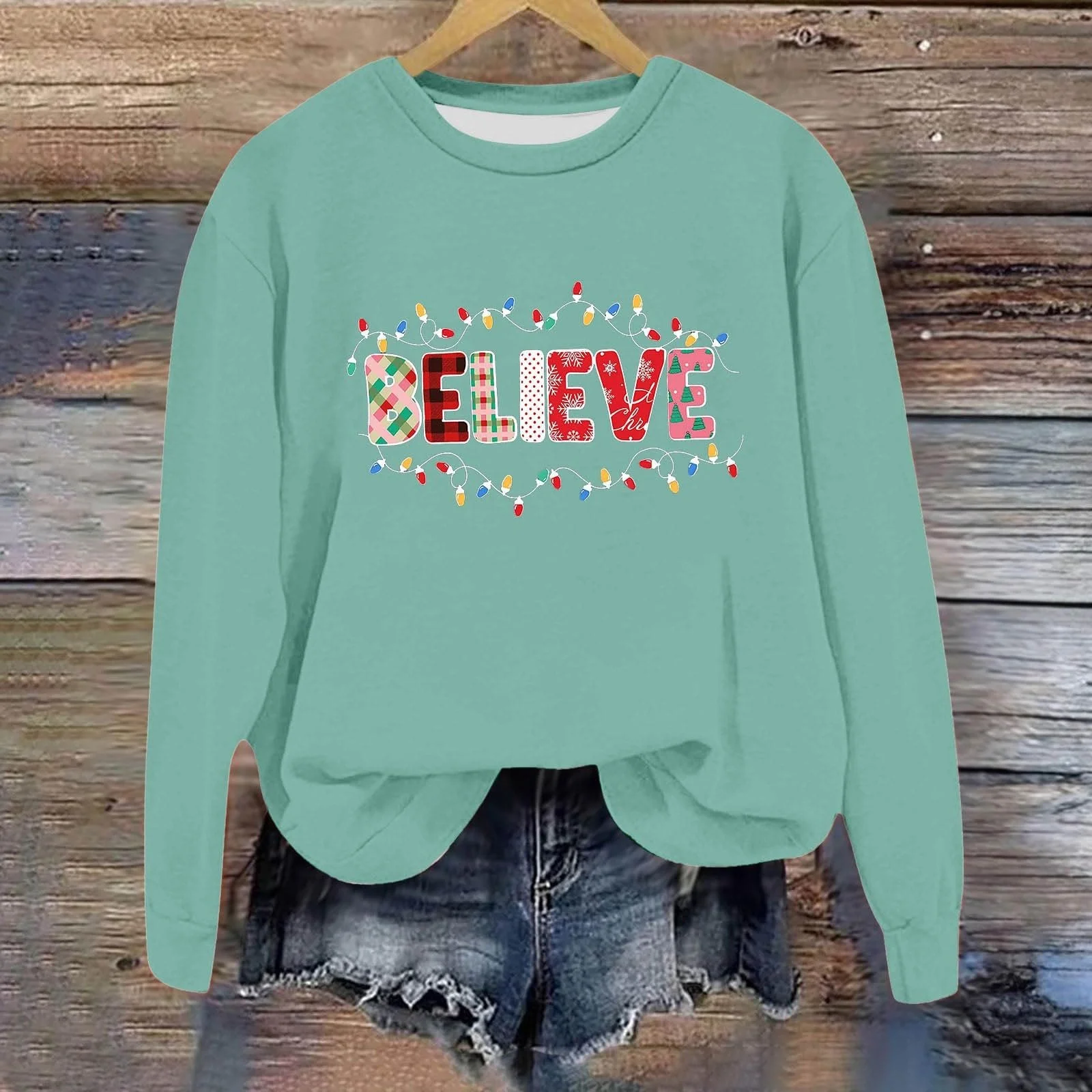 Женский Рождественский Свитер Легкий - Рождественский Свитер Женский Рождественский Свитшот без Капюшона Лонгслив Пуловер Лонгслив Рождественский Верх Круглый вырез Рождественская Рубашка Топы Женщины Девушки-подростки, фото №3