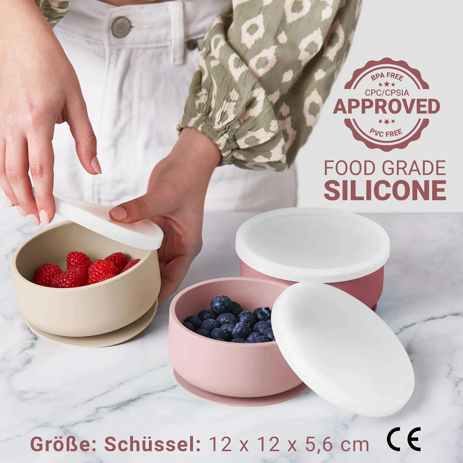 Миска з кришкою та присоскою Силікон від 6 місяців рожевий, ніжно-рожевий та бежевий, фото №5 Миска з кришкою та присоскою Силікон від 6 місяців рожевий, ніжно-рожевий та бежевий, фото №5