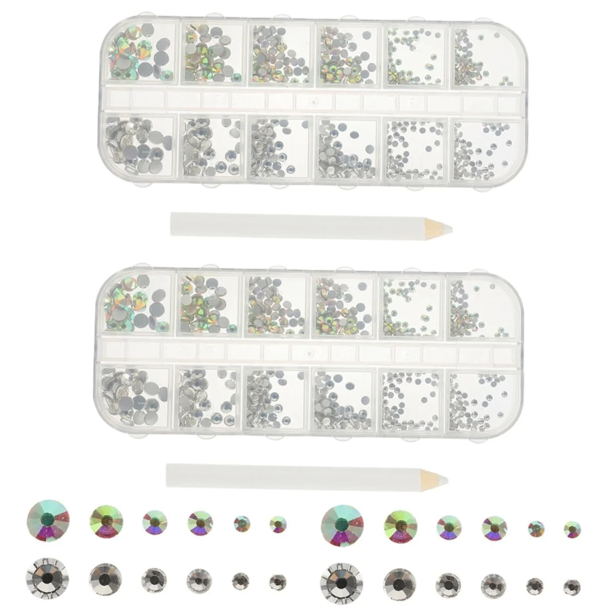 Стразы для ногтей FRCOLOR 2 набора Белый Костюм Белые Бриллианты Драгоценные камни для рукоделия Драгоценные камни для лица Стразы для ногтей Клей для массы Рукоделие Стеклянные стразы Кристалл 3D, фото №1
