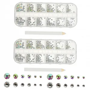Стразы для ногтей FRCOLOR 2 набора Белый Костюм Белые Бриллианты Драгоценные камни для рукоделия Драгоценные камни для лица Стразы для ногтей Клей для массы Рукоделие Стеклянные стразы Кристалл 3D - Фото 1