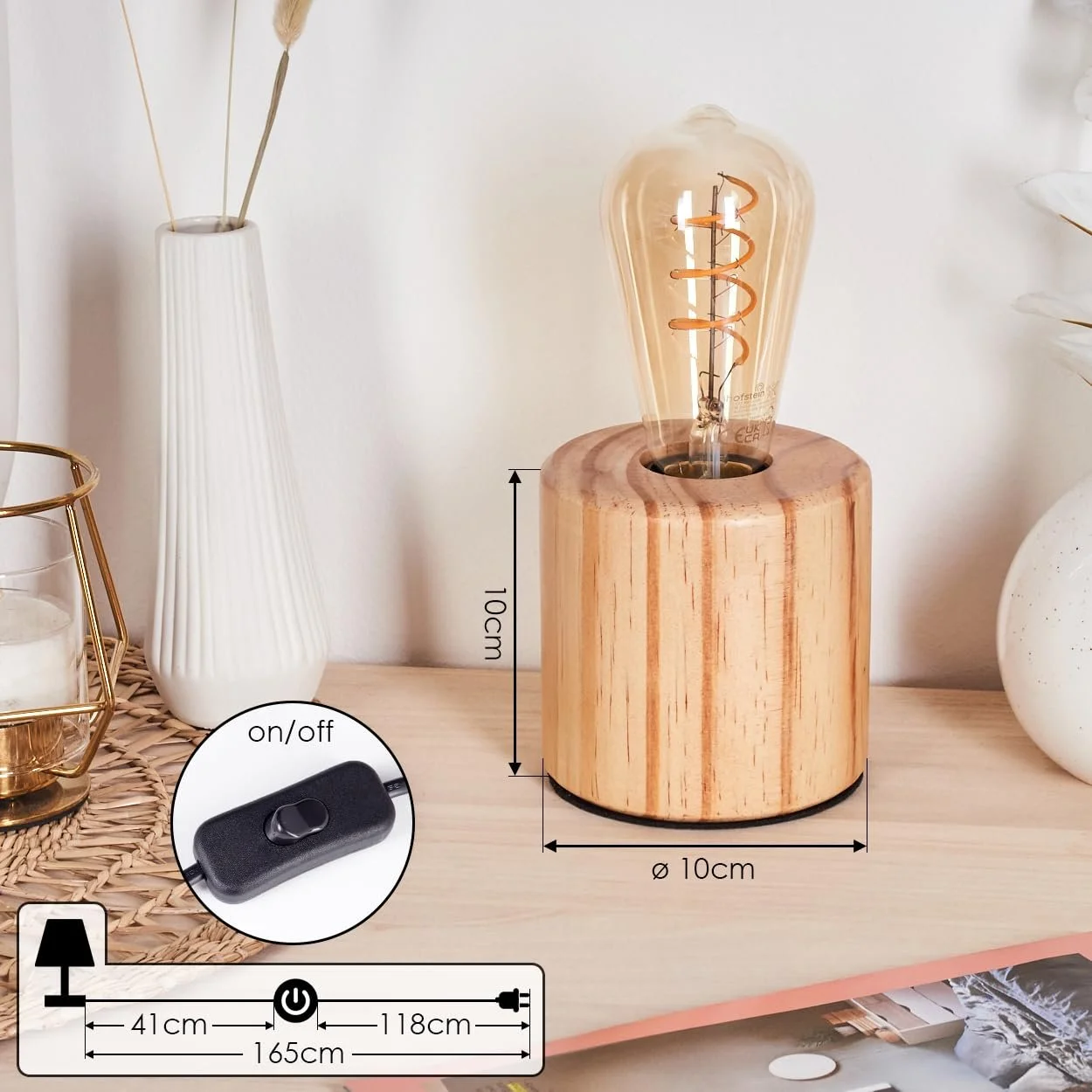 Настільна лампа HOFSTEIN Argea E27 дерев'яна колір натуральне дерево/чорний, фото №4