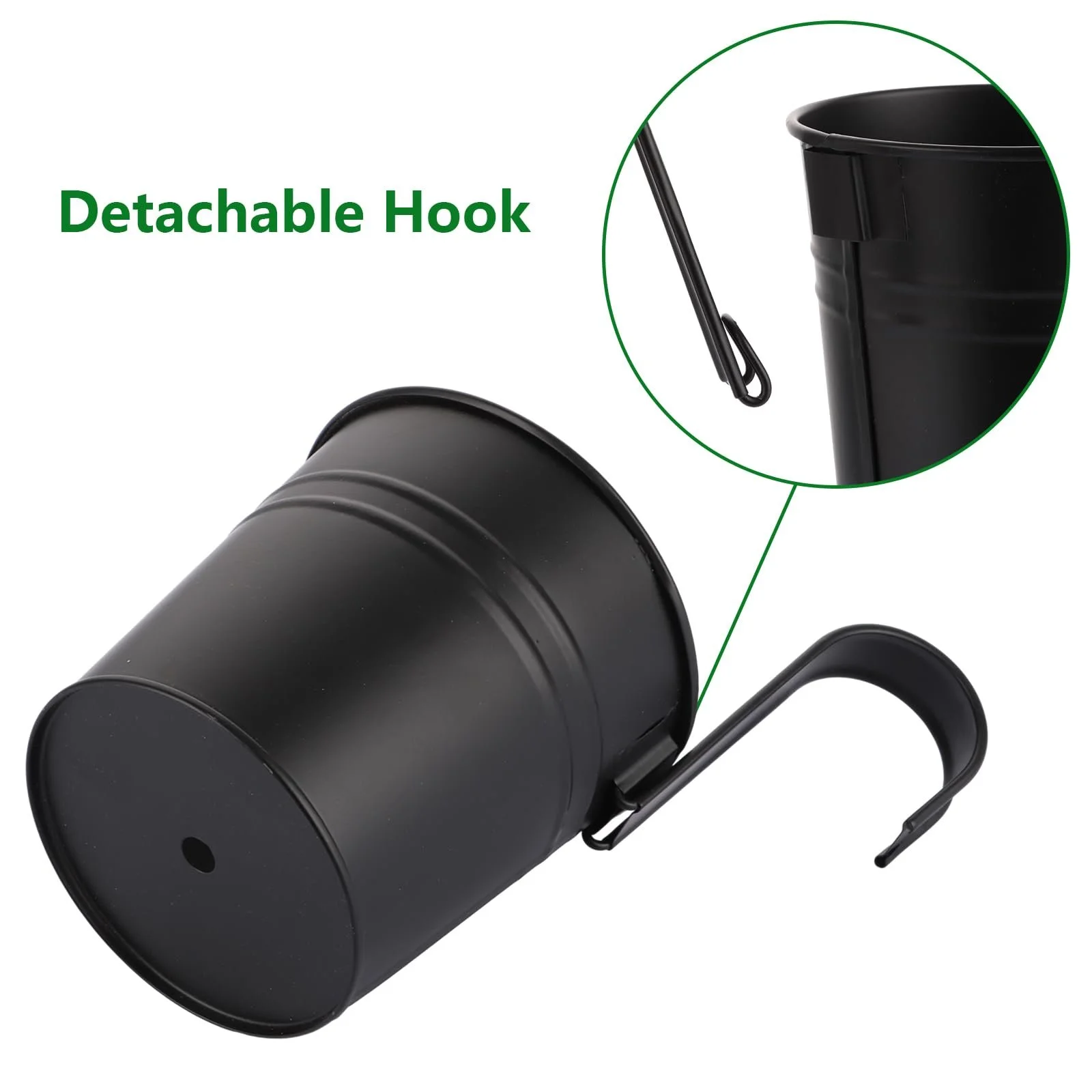 Набір підвісних квіткових горщиків SHUESS 10 шт. металеві з гачками та дренажним отвором Чорний, фото №3 Набір підвісних квіткових горщиків SHUESS 10 шт. металеві з гачками та дренажним отвором Чорний, фото №3