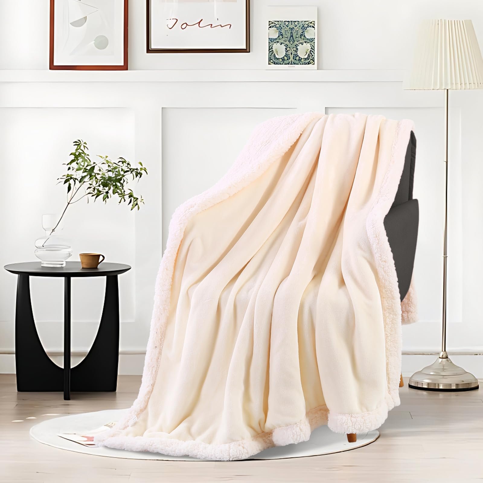 Плед TASTHROW Шерпа, 130 x 180 см, 540 GSM, колір кремово-білий, фото №2