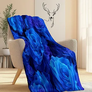 Фланелева Покривало 150 x 200 см, Тема синіх троянд, Темно-синя synthetic.ua - Фото 1