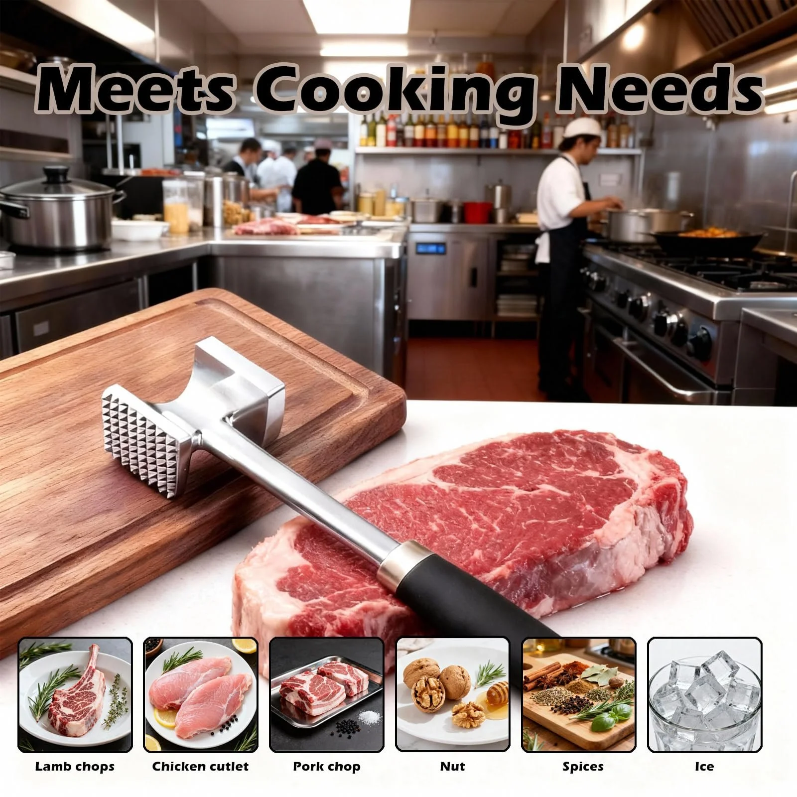Молоток для мяса Stainless Steel двухсторонний с шипами и гладкой поверхностью нескользящая ручка, фото №6
