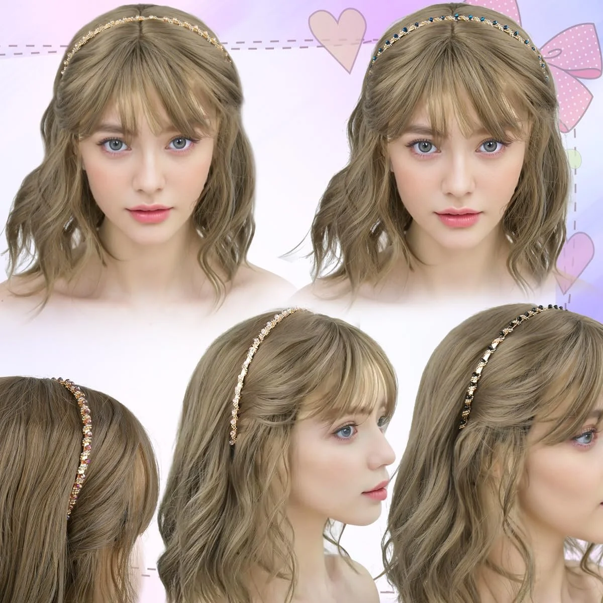 Набір з 5 блискучих жіночих обручів на голову з кришталевими стразами, фото №7 Набір з 5 блискучих жіночих обручів на голову з кришталевими стразами, фото №7