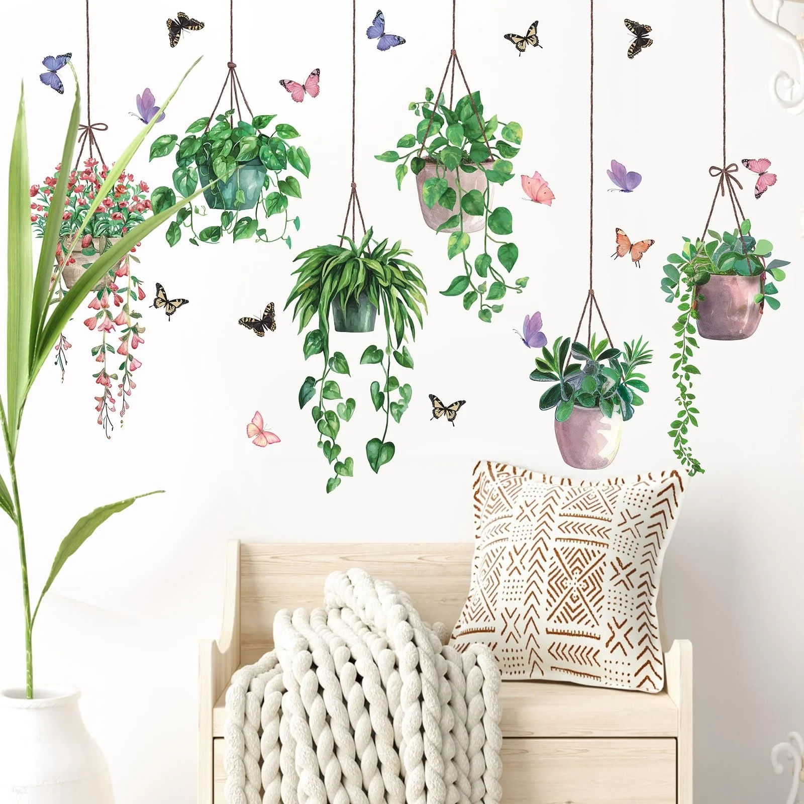 Наклейки на окно Подвесные комнатные растения Весна Зеленые растения Антибликовые, фото №6