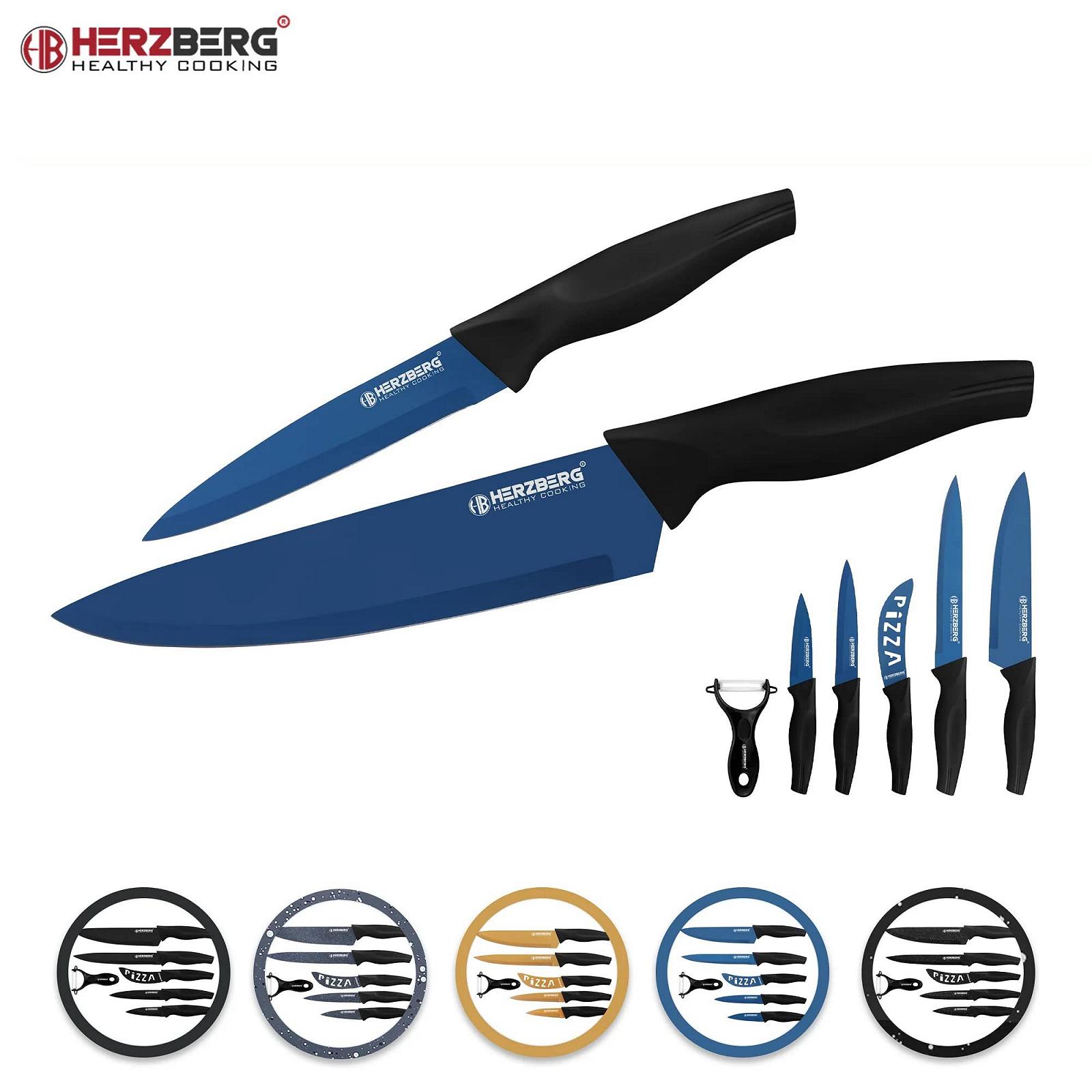 Набір ножів Herzberg Cuisine Professional з нержавіючої сталі, 5 ножів + Econom, синій, фото №4