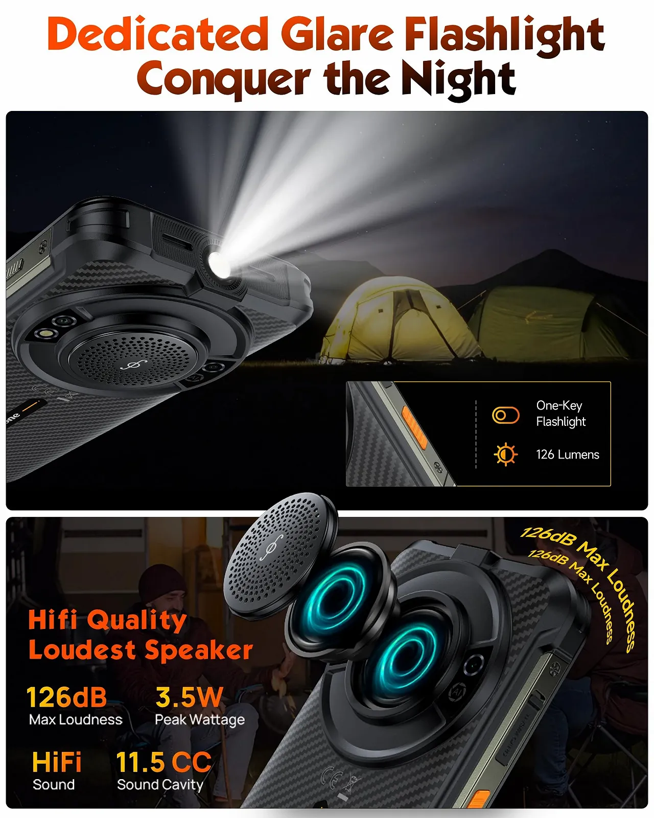 Смартфон Ulefone RugKing 9600mAh 126dB 16GB + 128GB IP68K 50MP 5.99" 3-SIM Android 15, фото №4