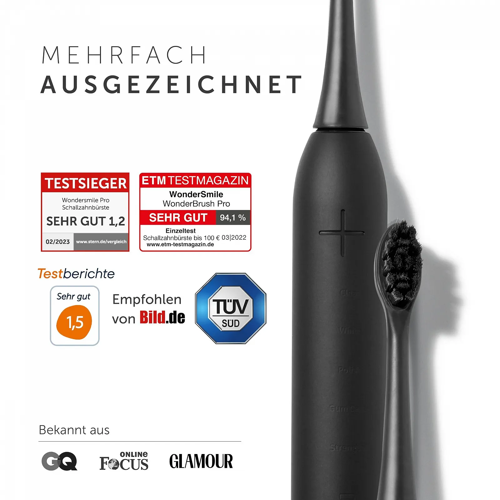 Звуковая зубная щетка Wondersmile Sonic Toothbrush PRO 4 программы чистки Ultimate Black, фото №3