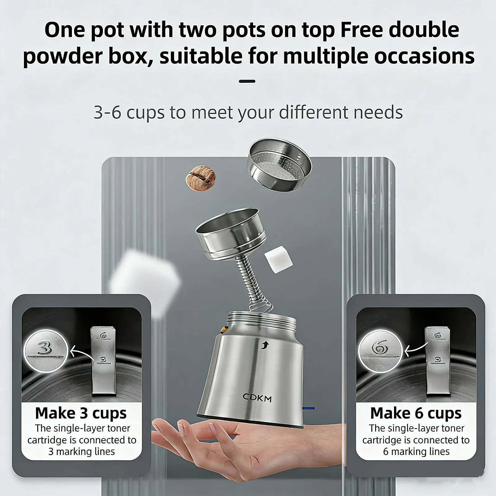 Электрическая гейзерная кофеварка Mocha 3-6 чашек Автоматическая Нержавеющая сталь 304, фото №4