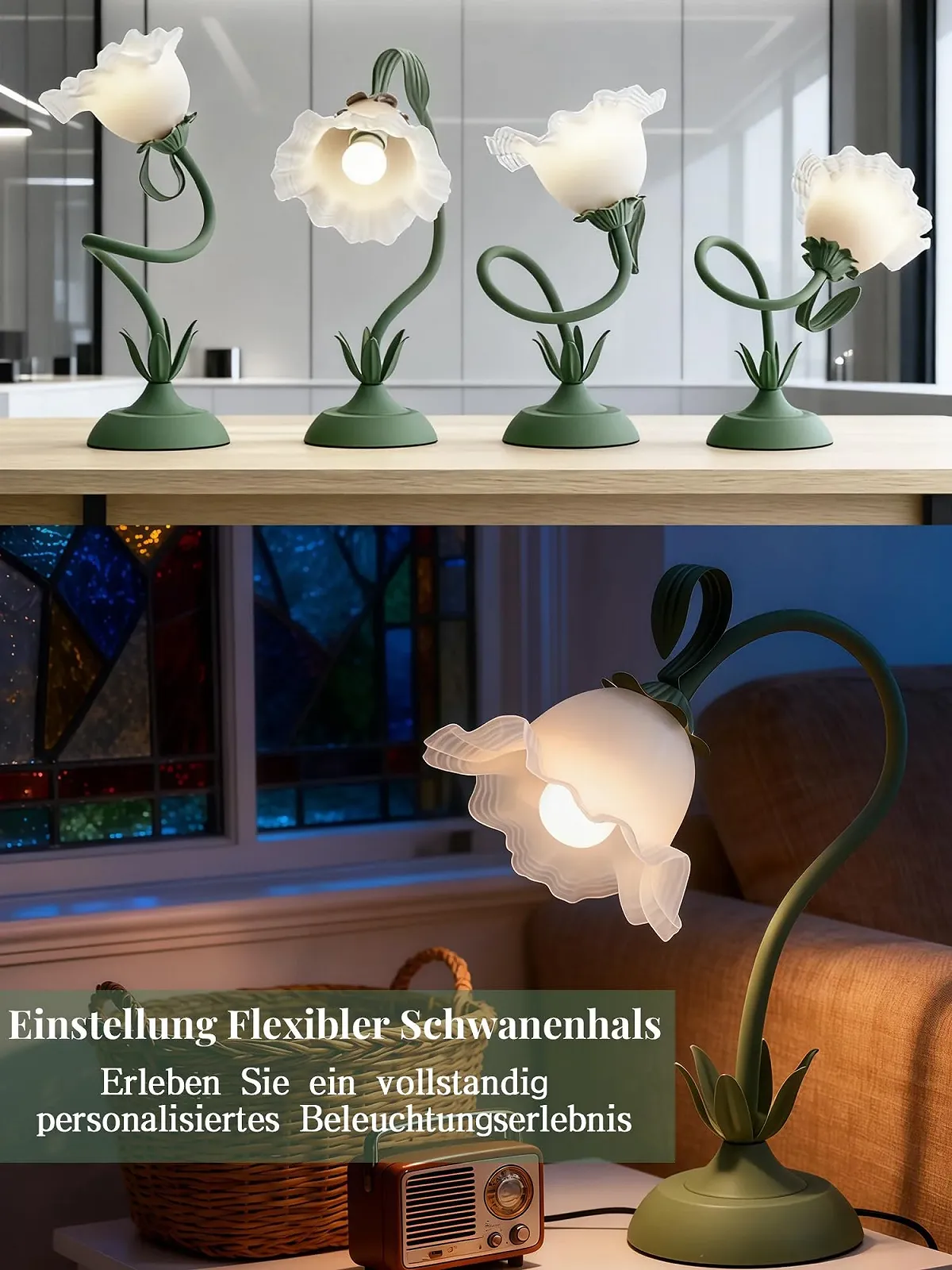 Настільна лампа Flower Vintage LED 3 режими кольору Гнучка E27 Green, фото №5