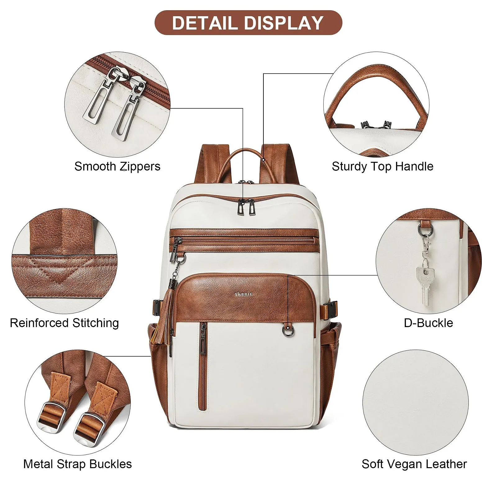 Рюкзак для ноутбука Shrrie Vegan Leather 17 дюймов Бежевый с коричневым, фото №7 Рюкзак для ноутбука Shrrie Vegan Leather 17 дюймов Бежевый с коричневым, фото №7