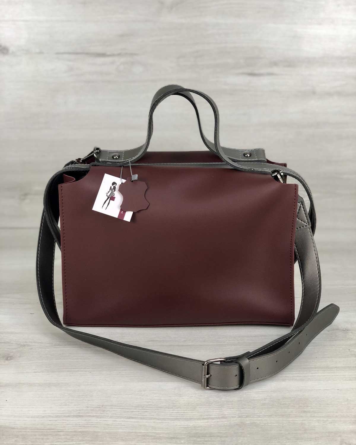 Жіноча бордова сумка 2в1, через плече, фото №2