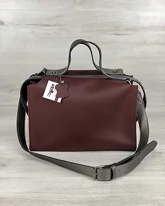 Универсальная женская сумка саквояж бордовая – стильная, вместительная, через плечо - Фото 1