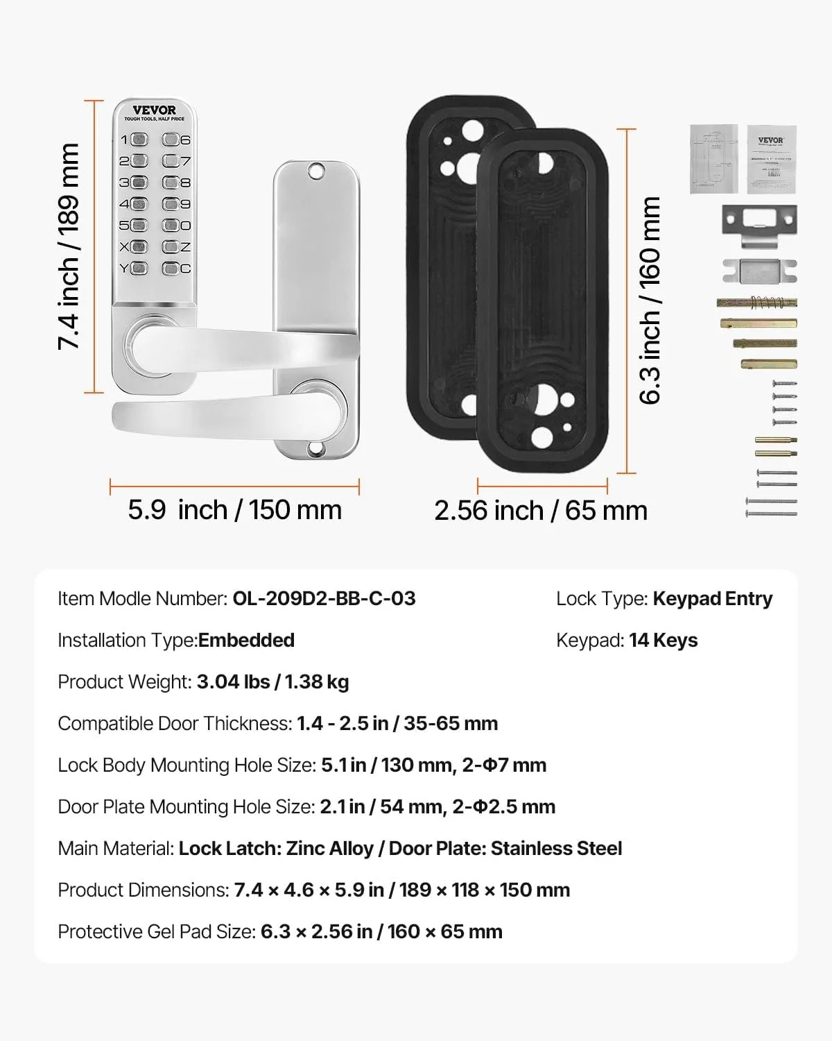 Кодовий замок для вхідних дверей VEVOR OL-209D2-BB-C-03, фото №7