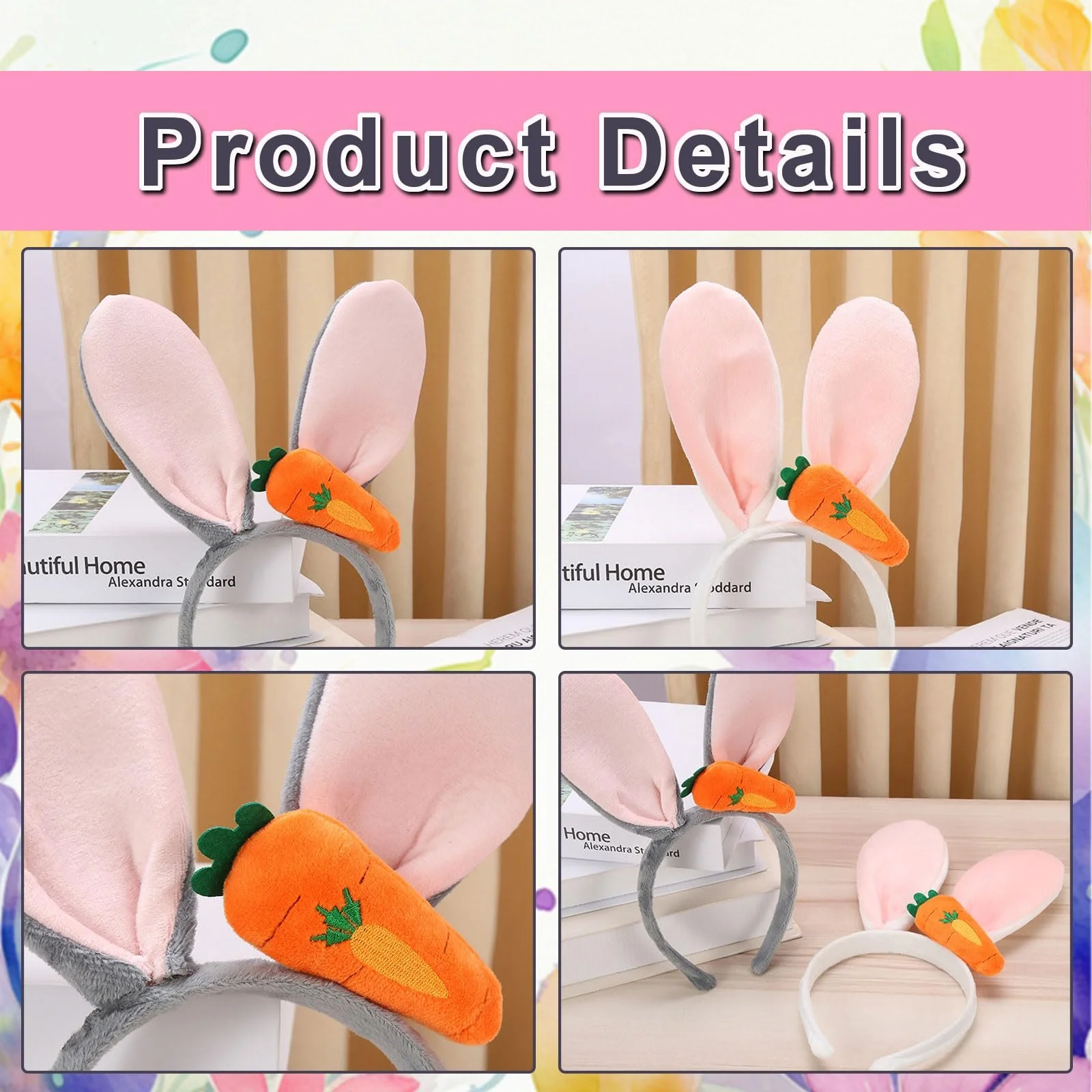 Набір з 2 Великодніх обручів з кролячими вушками, Плюшевий, фото №3 Набір з 2 Великодніх обручів з кролячими вушками, Плюшевий, фото №3