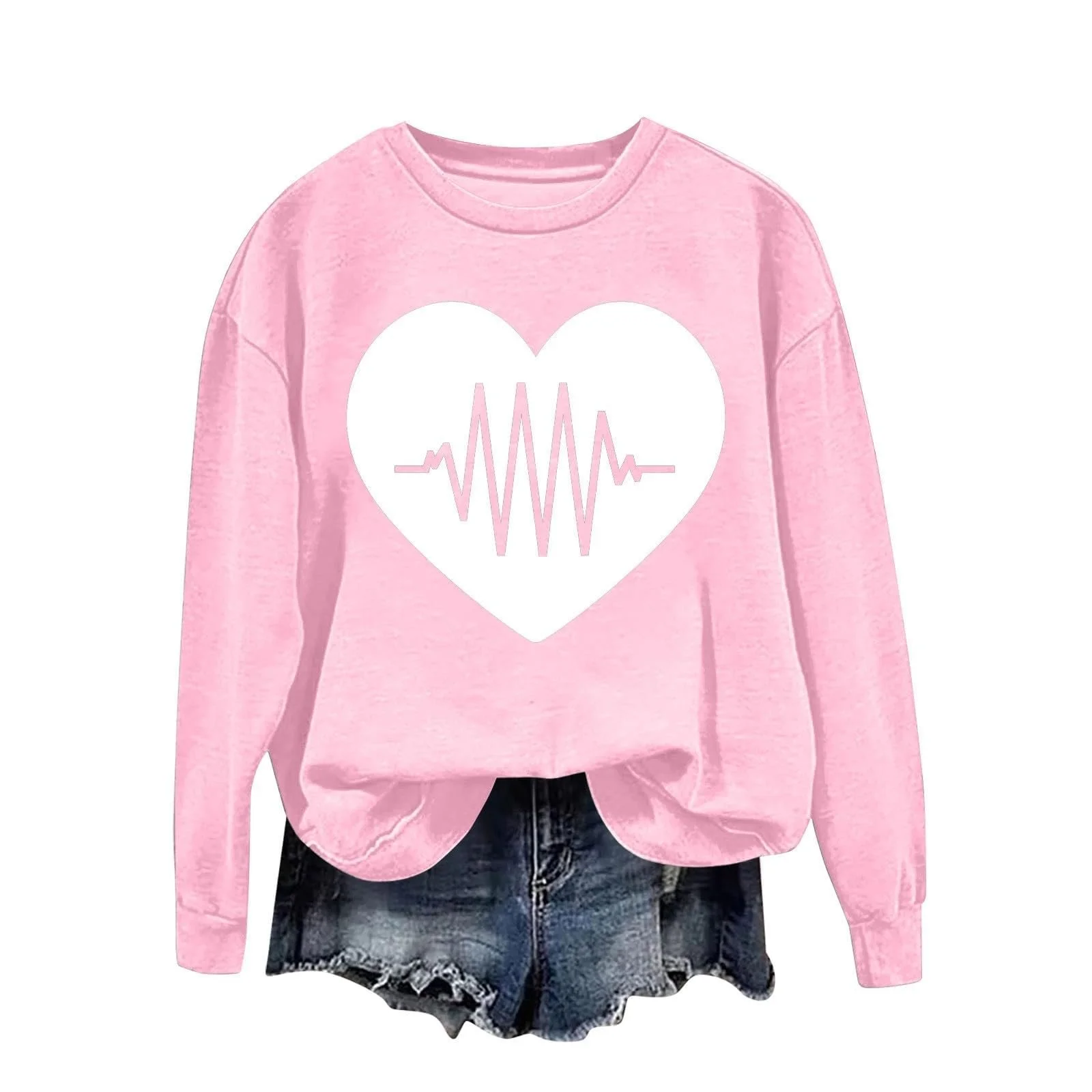 Свитшот Gwnauz Женский Пуловер Элегантная Блузка Топ с Принтом Сердца Осень Зима Круглый Вырез Свободный Джемпер Уличный Стиль Повседневный Топ для Женщин Девушек Подарок на День Святого Валентина Рождество, фото №1 Свитшот Gwnauz Женский Пуловер Элегантная Блузка Топ с Принтом Сердца Осень Зима Круглый Вырез Свободный Джемпер Уличный Стиль Повседневный Топ для Женщин Девушек Подарок на День Святого Валентина Рождество, фото №1
