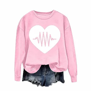 Свитшот Gwnauz Женский Пуловер Элегантная Блузка Топ с Принтом Сердца Осень Зима Круглый Вырез Свободный Джемпер Уличный Стиль Повседневный Топ для Женщин Девушек Подарок на День Святого Валентина Рождество - Фото 1