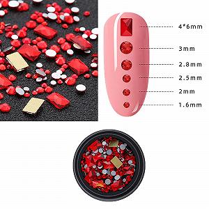 Стрази для нігтів Скло Червоний, 1 коробка, прямокутна форма, 11 пласких діамантів synthetic.ua - Фото 1