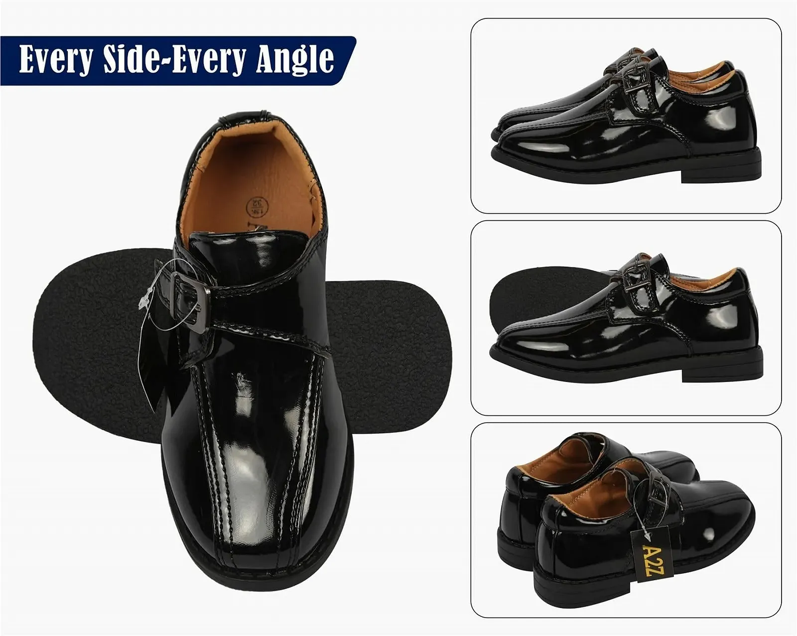 Туфли для мальчиков A2Z 4 Kids Школьные туфли для старших детей, смарт, формальные, праздничные туфли с ремешком и пряжкой, удобные свадебные туфли для школы, нескользящие, повседневные спортивные кроссовки, плоские для ходьбы, фото №4