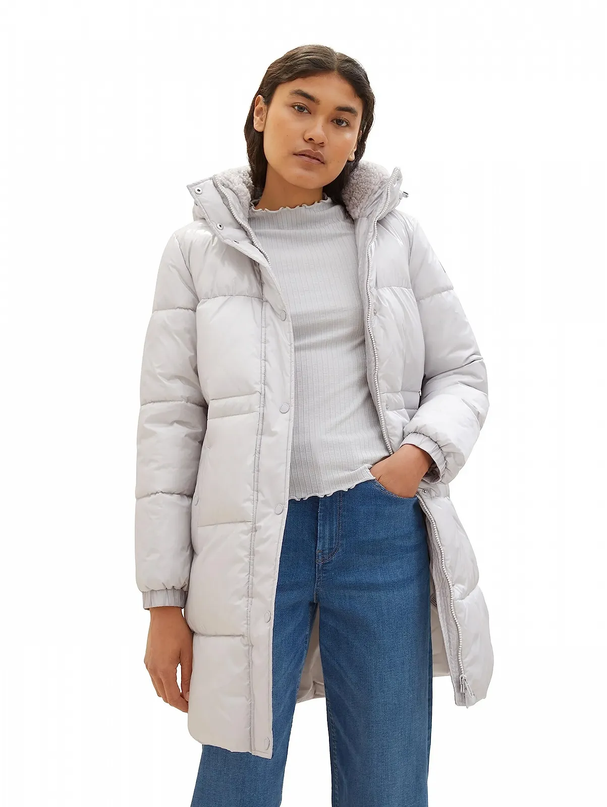 Куртка TOM TAILOR Denim стеганая блестящая со съёмным капюшоном, женская, фото №2 Куртка TOM TAILOR Denim стеганая блестящая со съёмным капюшоном, женская, фото №2