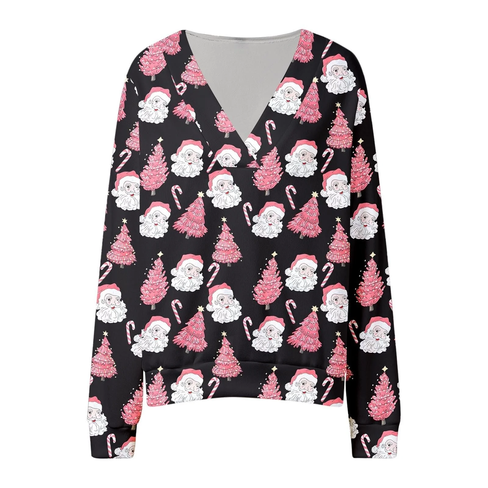 Рождественский джемпер Женский с длинными рукавами V-образным вырезом Рождественская елка Рождественский принт Многоцветный Свитшот Осенний джемпер, фото №4 Рождественский джемпер Женский с длинными рукавами V-образным вырезом Рождественская елка Рождественский принт Многоцветный Свитшот Осенний джемпер, фото №4