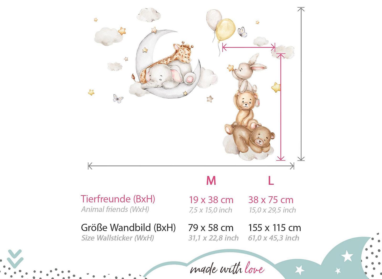 Наклейка на стену Little Deco DL5118-03 Moon Animals Elephant Rabbit Boho, фото №3