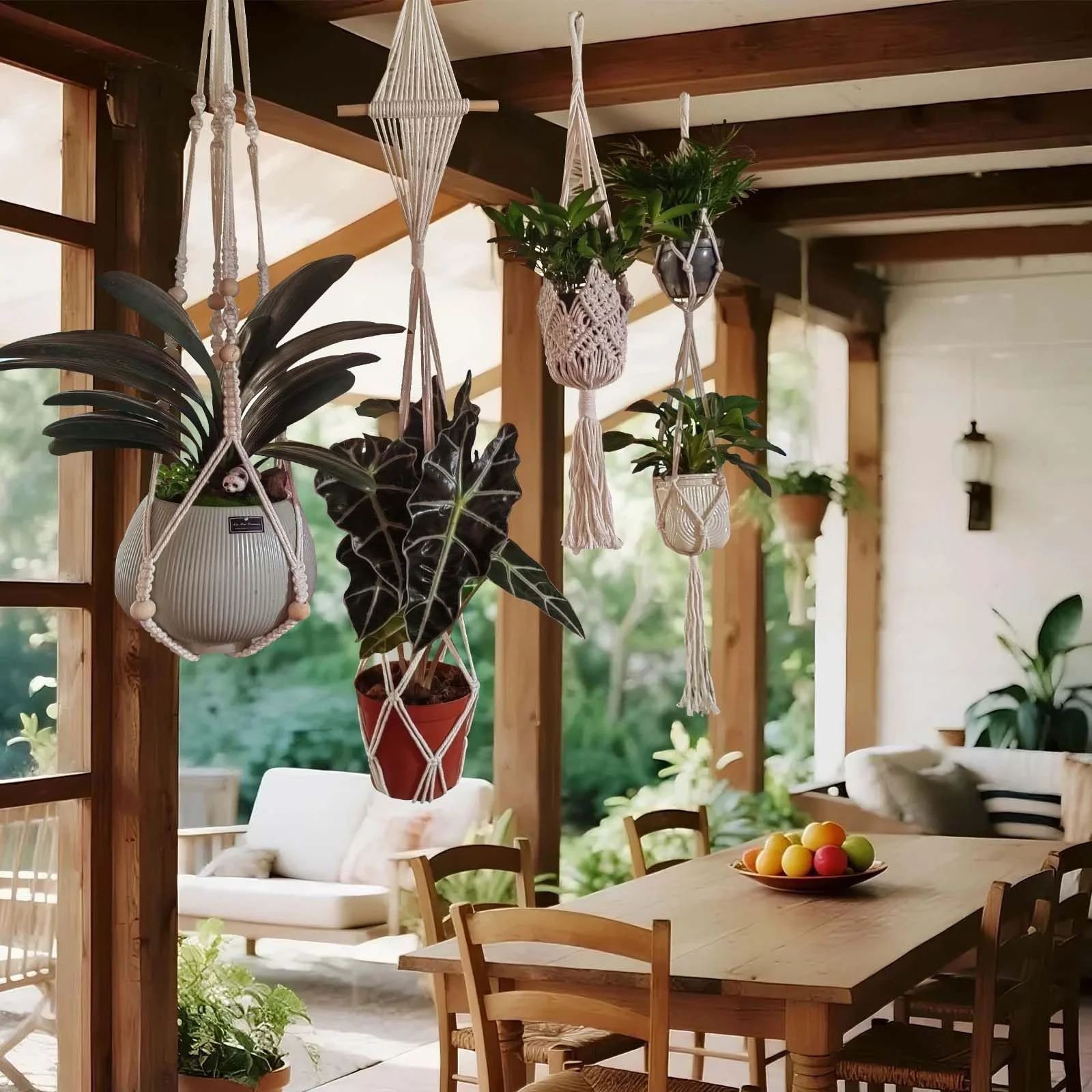 Кошики макраме підвісні 4 шт. Бавовняні Бохо Декоративні для саду та дому Scatter, фото №3