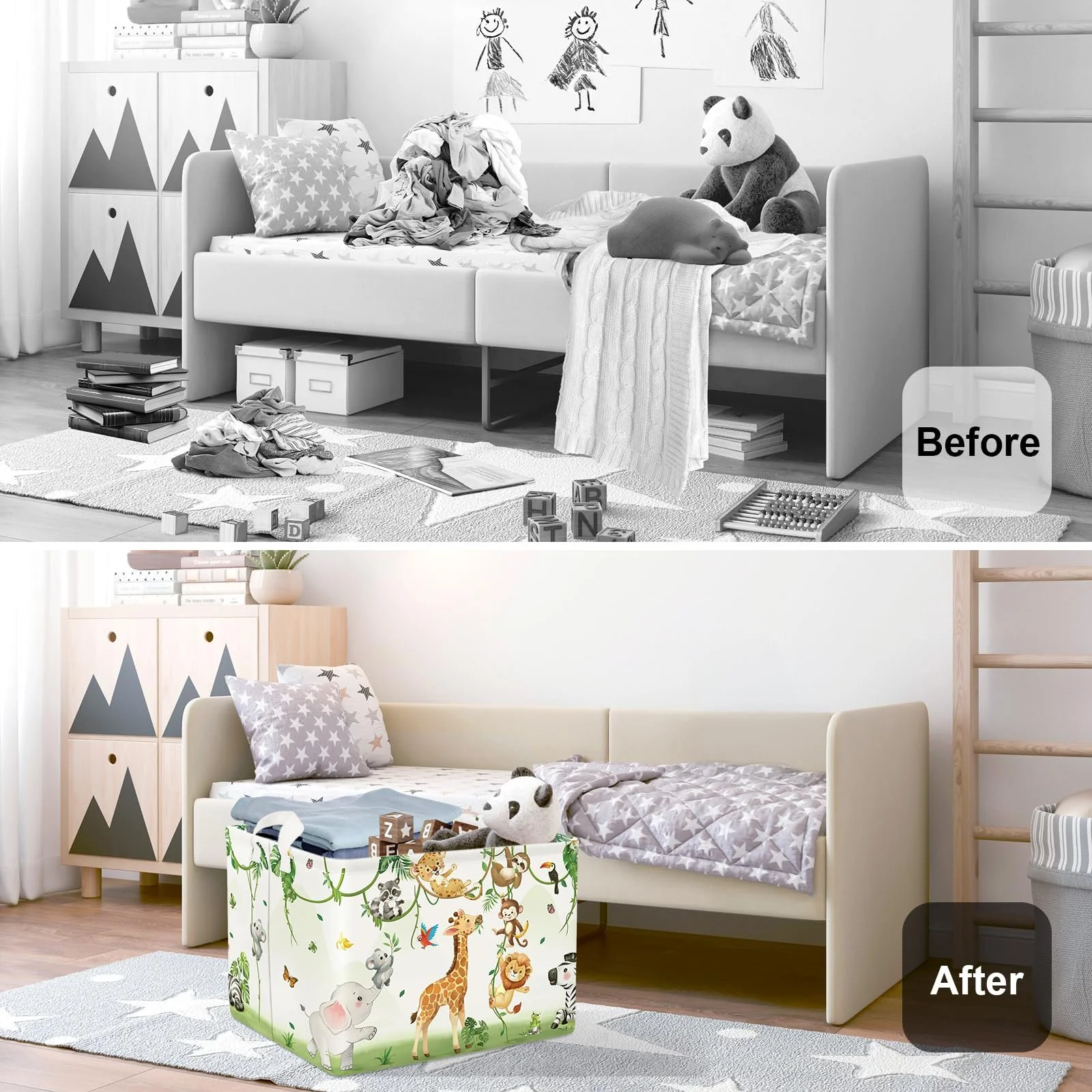 Корзина для игрушек Детская HUUMONSS Жираф Медведь для мальчиков девочек Слоны Большая, Белый 36 л, фото №2 Корзина для игрушек Детская HUUMONSS Жираф Медведь для мальчиков девочек Слоны Большая, Белый 36 л, фото №2