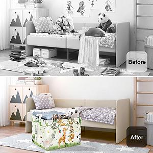 Корзина для игрушек Детская HUUMONSS Жираф Медведь для мальчиков девочек Слоны Большая, Белый 36 л synthetic.ua - Фото 1