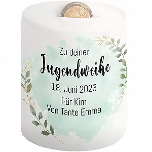 Скарбничка Zu deiner Jugendweihe керамічна персоналізована малюнок по колу - Фото 1