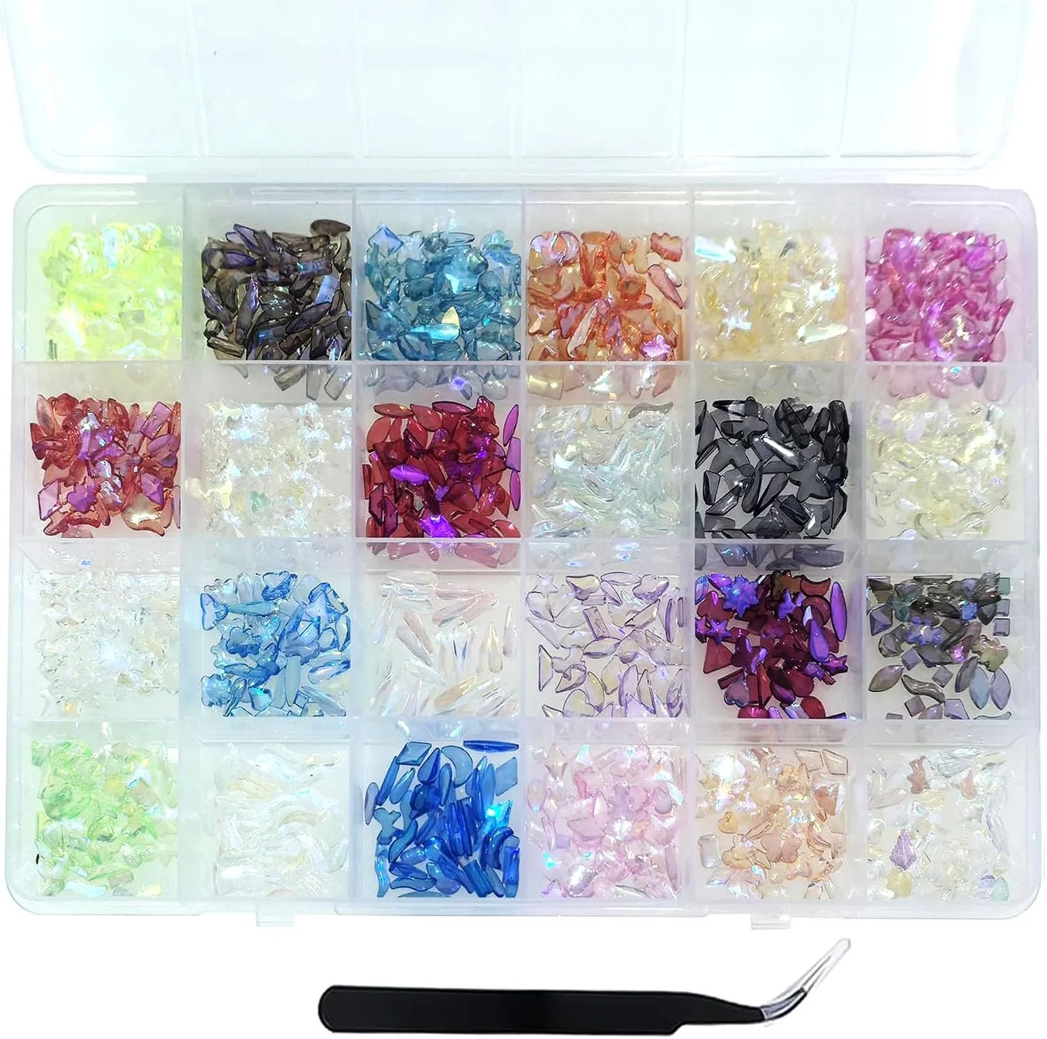 Стразы для ногтей BetterJonny 1200 шт. 24 цвета с пинцетом Flatback Round, фото №1