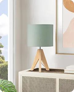 Настільна лампа EDISHINE Vintage Tripod Wooden Linen Lampshade E27 Зелена - Фото 1