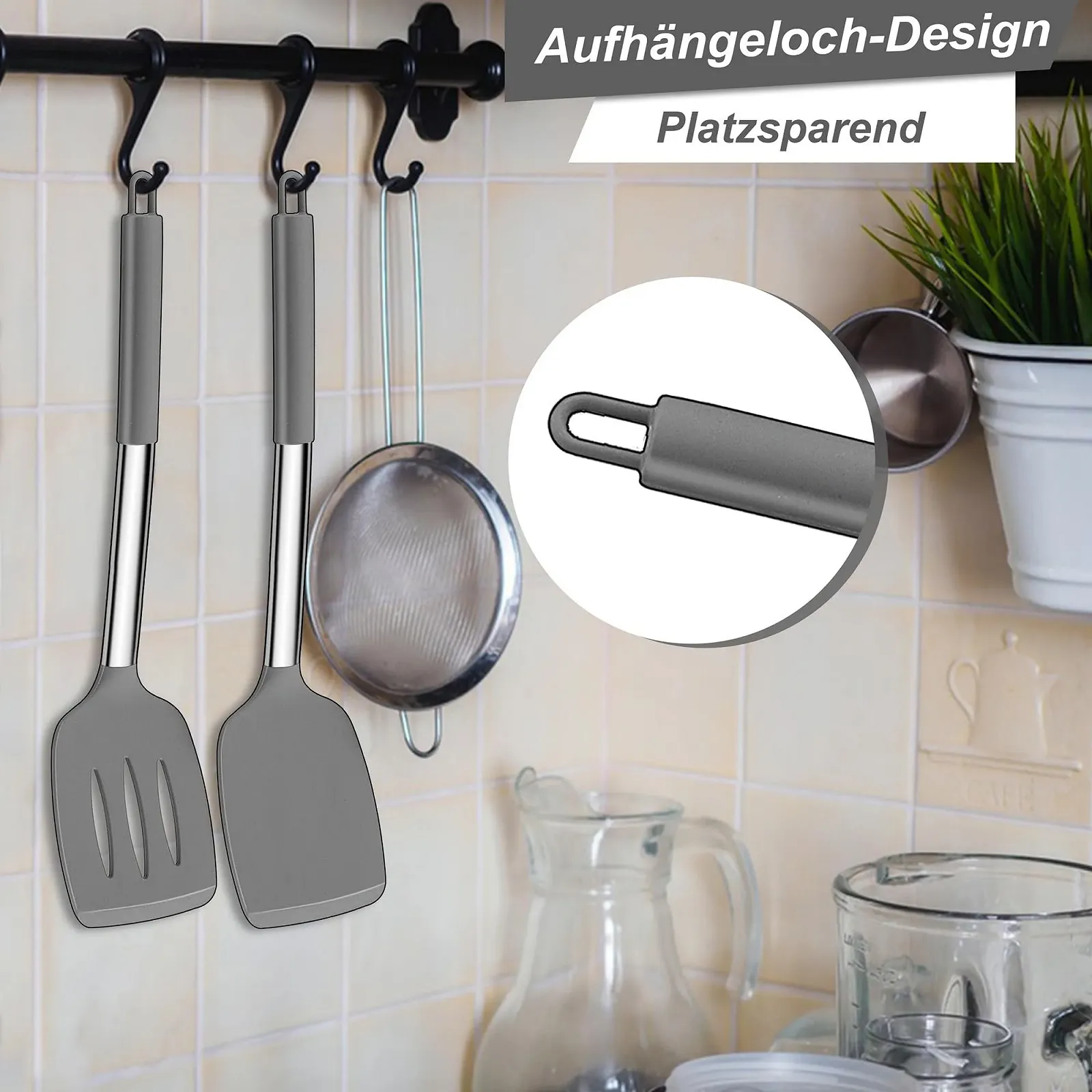 Набор лопаток Joyfair 2-Piece Silicone Stainless Steel Handle Grey, фото №5