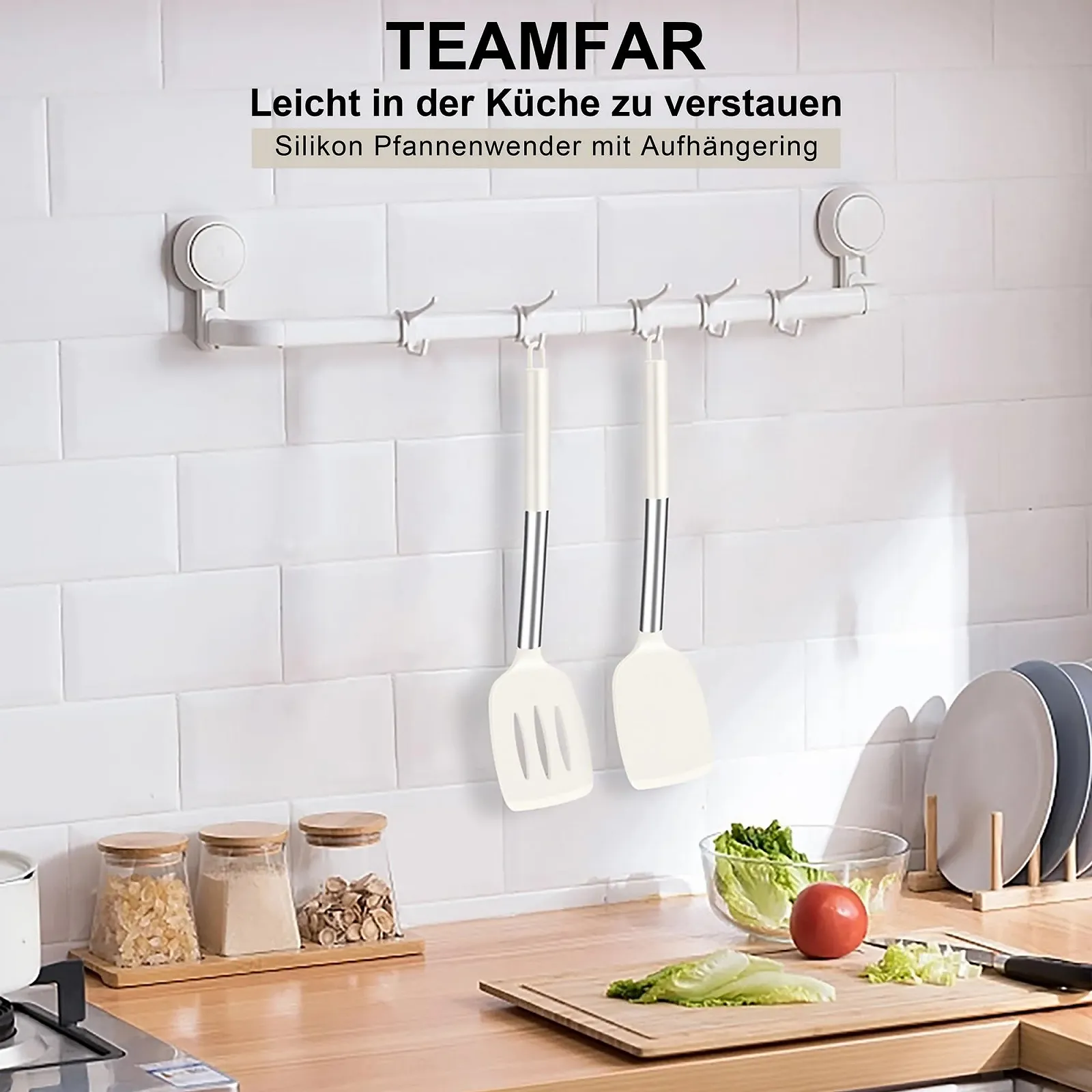 Набор лопаток TEAMFAR 2 шт. силиконовые с рукояткой из нержавеющей стали Белые, фото №6