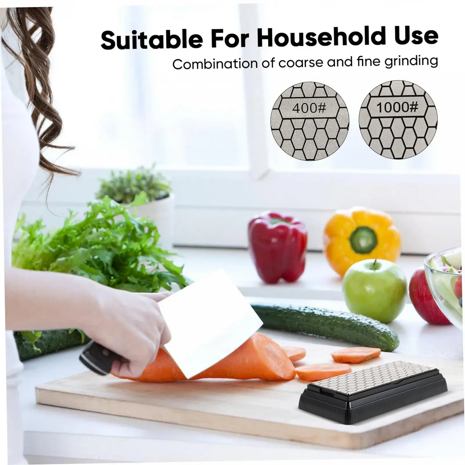 Двусторонняя алмазная точилка для ножей Homoyoyo с нескользящим основанием для кухни и керамики, фото №5