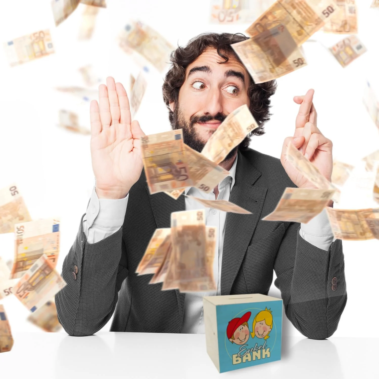 Скарбничка Grandchild Bank дерев'яна блакитна з принтом, фото №7