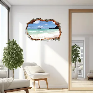 Наклейка на стіну Пляжна сцена 3D ефект розбитої стіни для спальні synthetic.ua - Фото 1