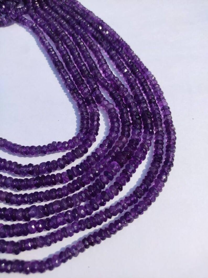 Бусины Аметист натуральный рондель граненый 6-6.5 мм, нить длиной 33 см, камень для ожерелья, браслета, фото №3