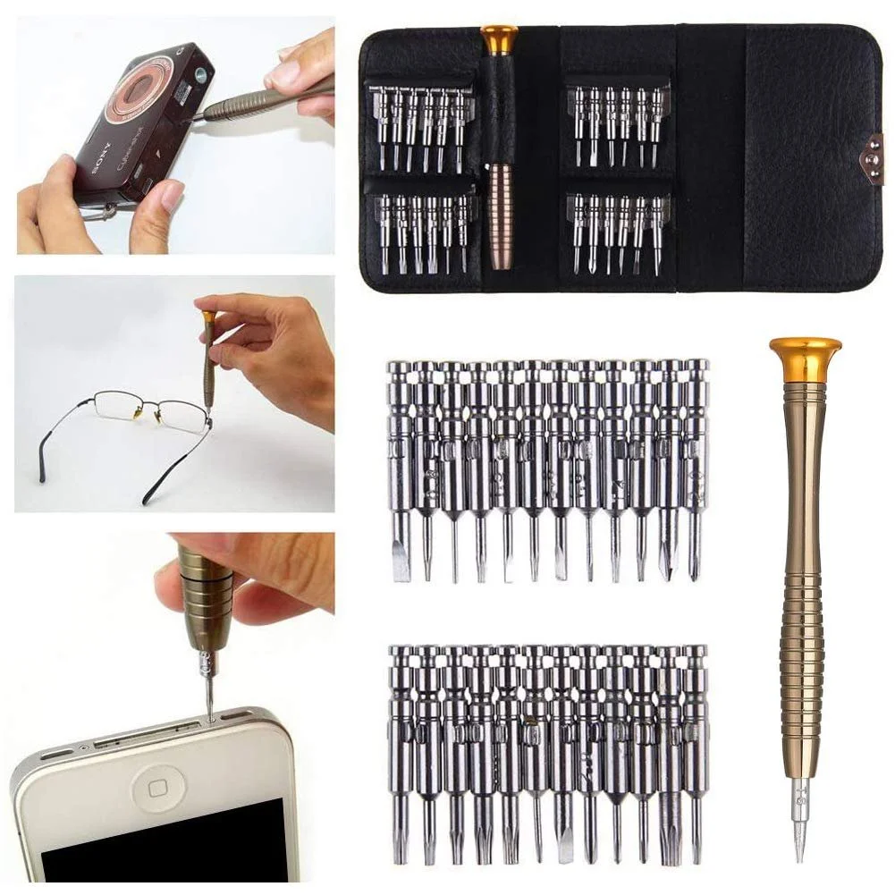Набор Отверток для ремонта очков Mini 25 в 1 с кожаным чехлом, фото №3