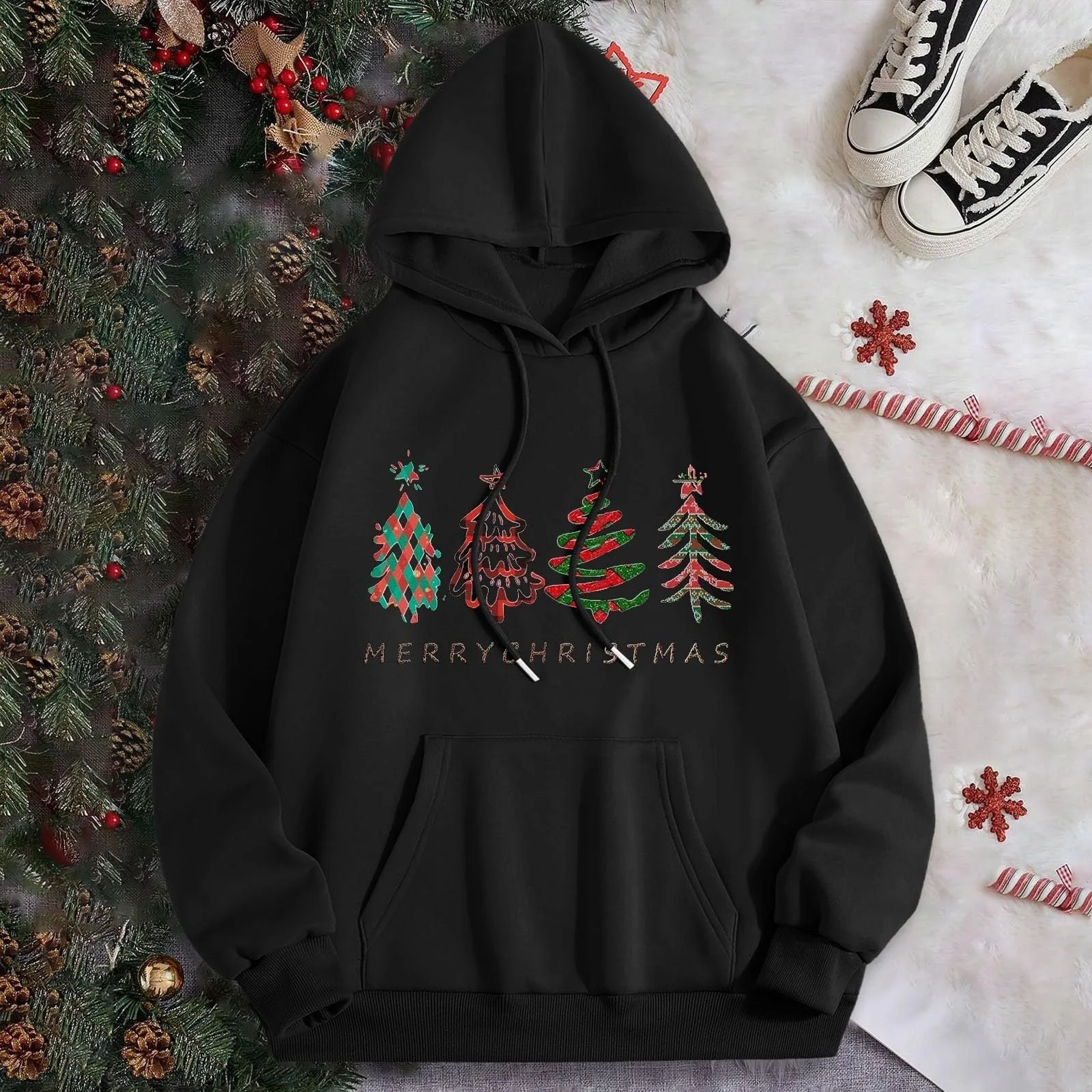 Худі MJIQING Жіночий Різдвяний светр з принтом ялинки, фото №4