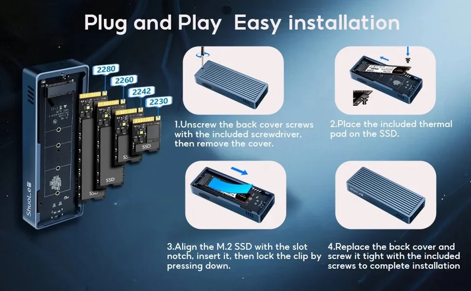 Зовнішня кишеня ShuoLe 40Gbps M.2 NVMe SSD to USB4, Thunderbolt 4 Grey, фото №9