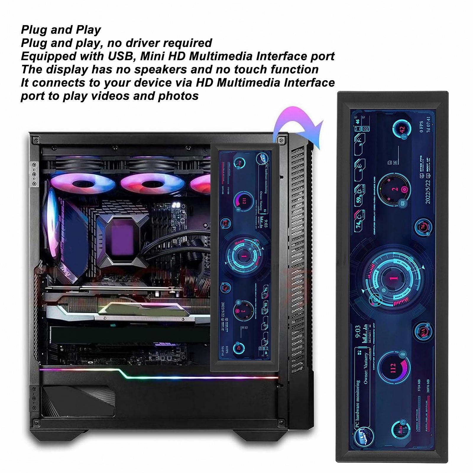 Монітор Sxhlseller 8.8 дюймів LCD 1920 x 480 з розтягнутою смужкою USB AIDA64 CPU GPU дані чорний, фото №3