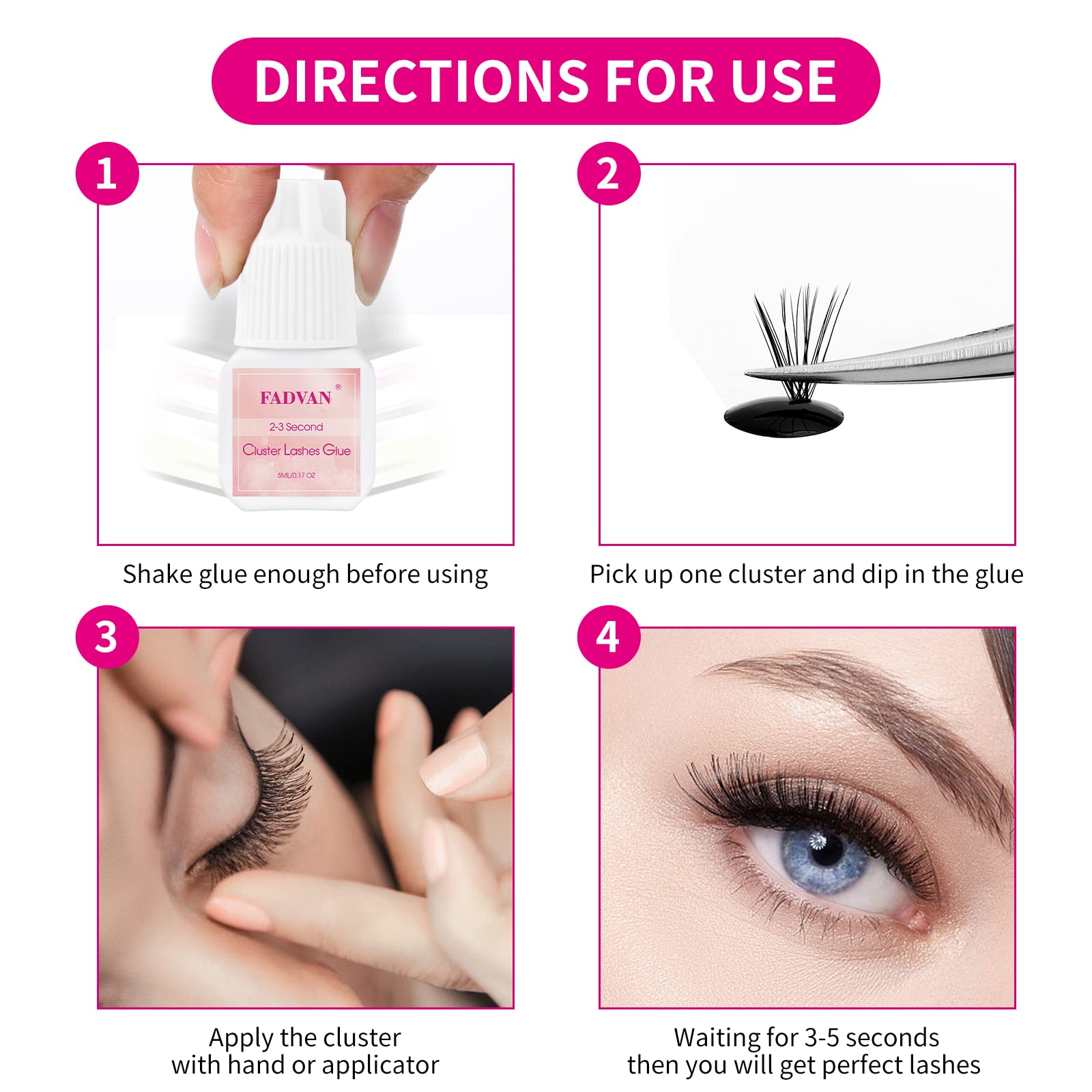 Клей для вій Cluster Lashes Прозорий Чорний Беззапаховий Гіпоалергенний, 1-2 секунди, 5 мл, фото №6