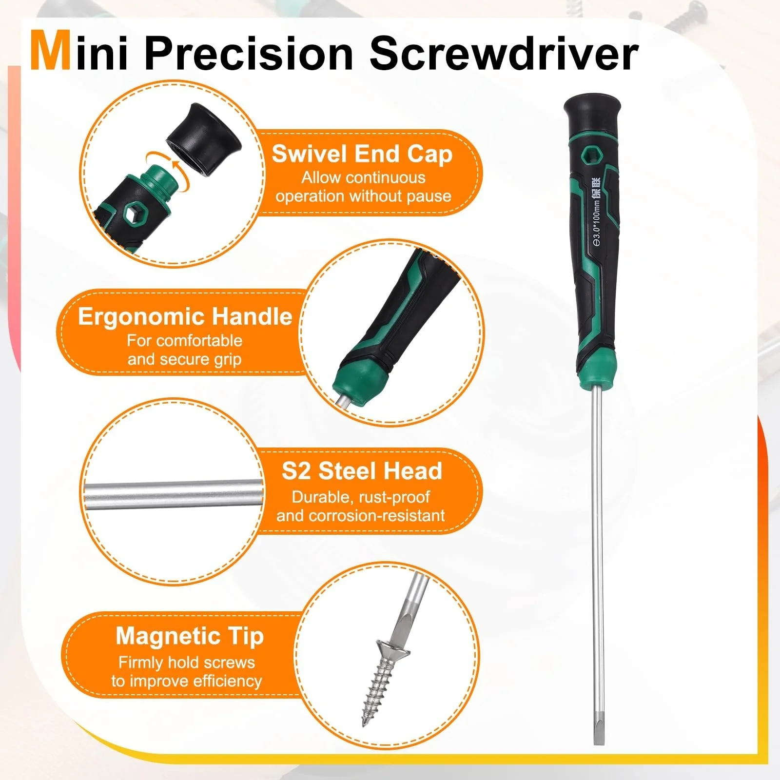 Набір прецизійних викруток sourcing map 9 предметів SL1.0-SL3.0 сталь S2 магнітні, фото №3