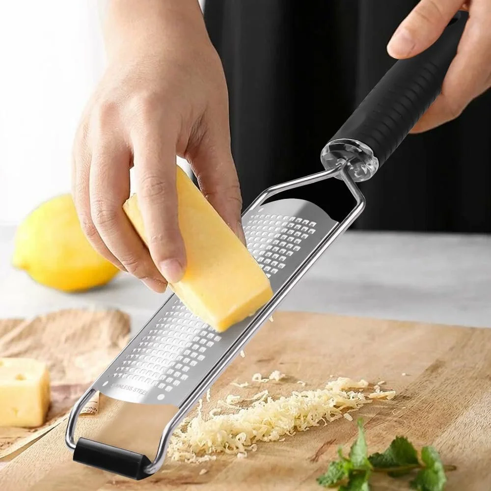 Терка для сиру Пармезан, цедри лимона, ручна з нержавіючої сталі з гумовою ручкою, фото №4