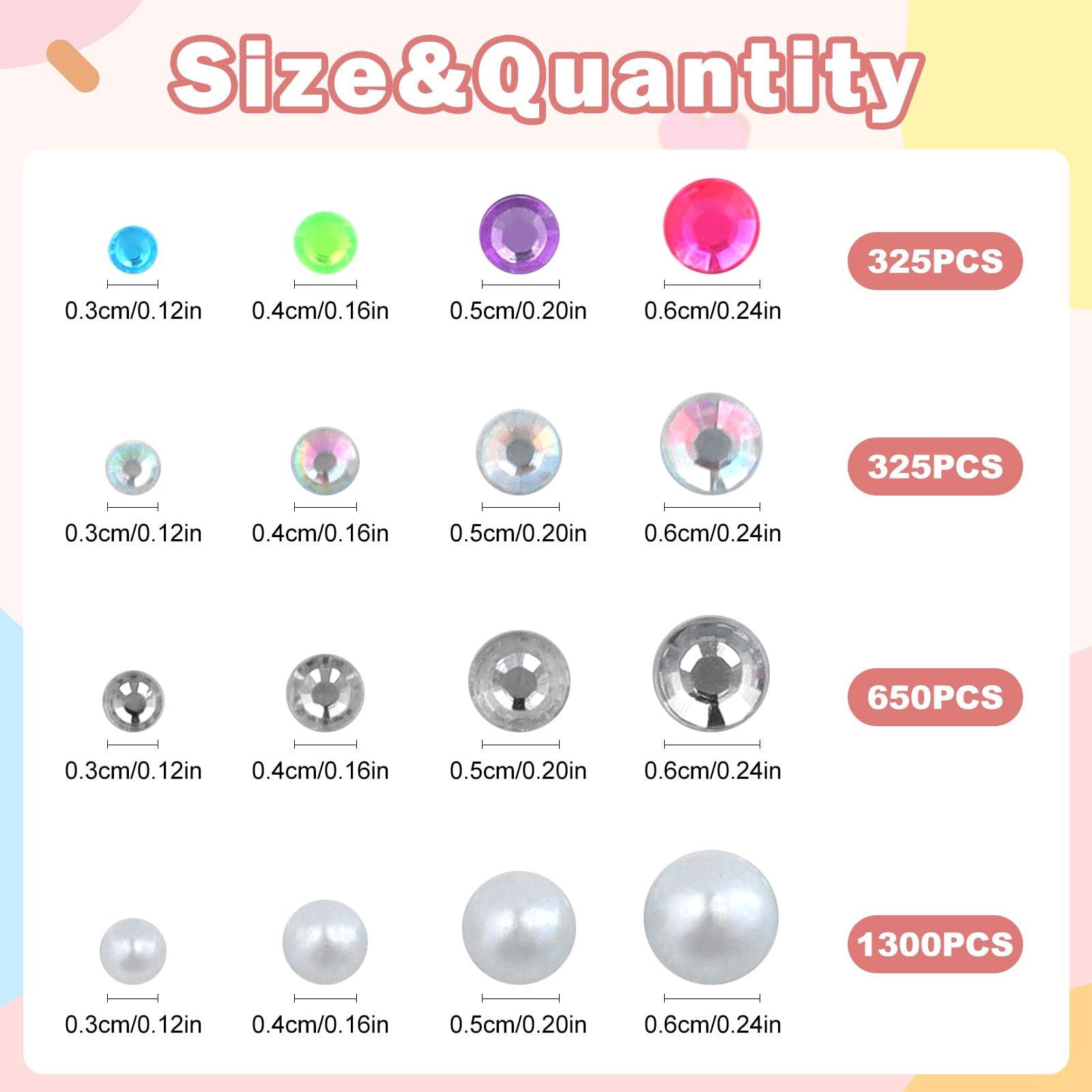 Самоклеящиеся блестящие камни 2600 штук, блестящие камни для лица 3-4-5-6 мм, полубусины со стразами с пинцетом для рукоделия, для макияжа лица, фото №2