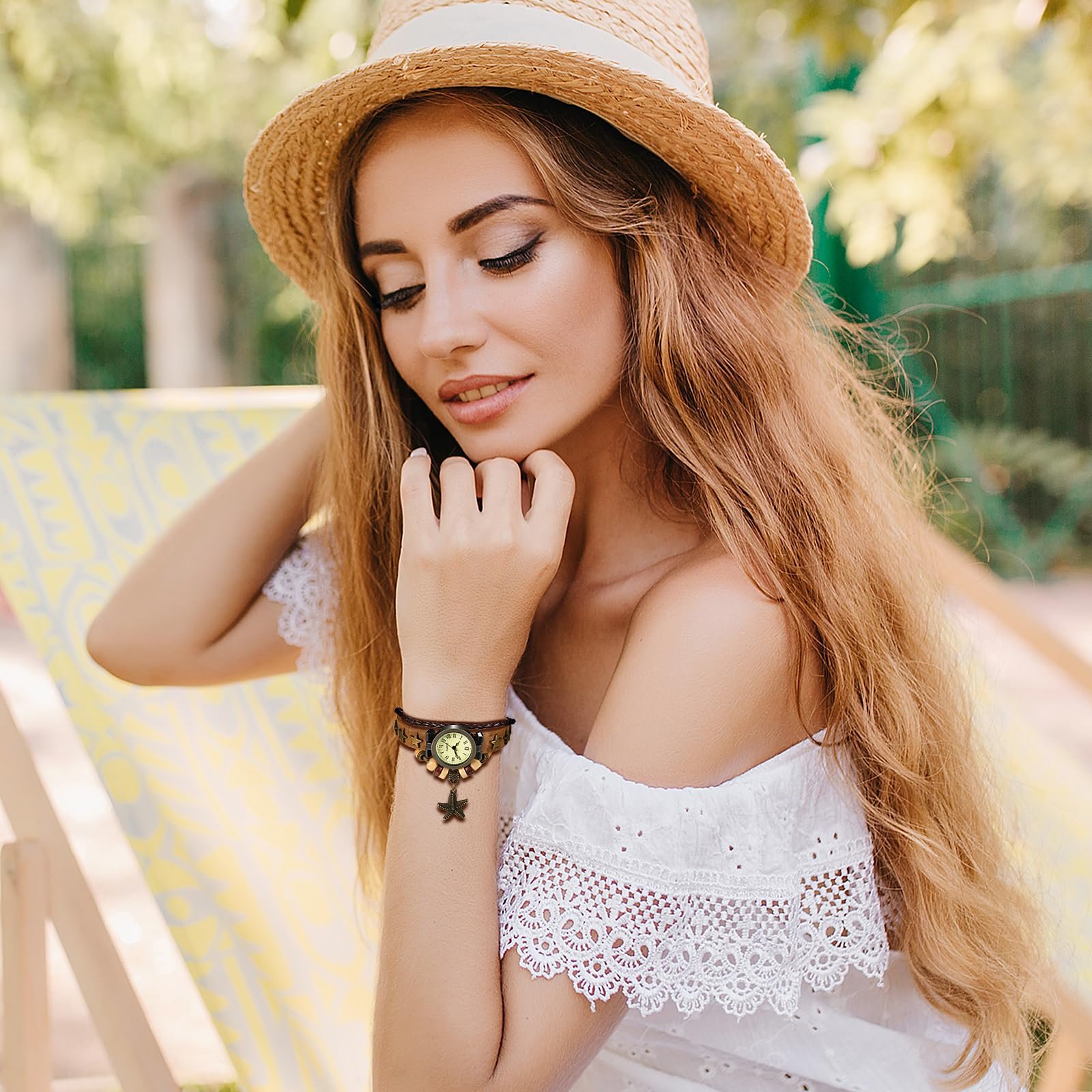 Женские Часы JewelryWe Ретро Плетеный Кожаный Браслет-Браслет с Подвеской в Форме Листа Дерева, фото №5